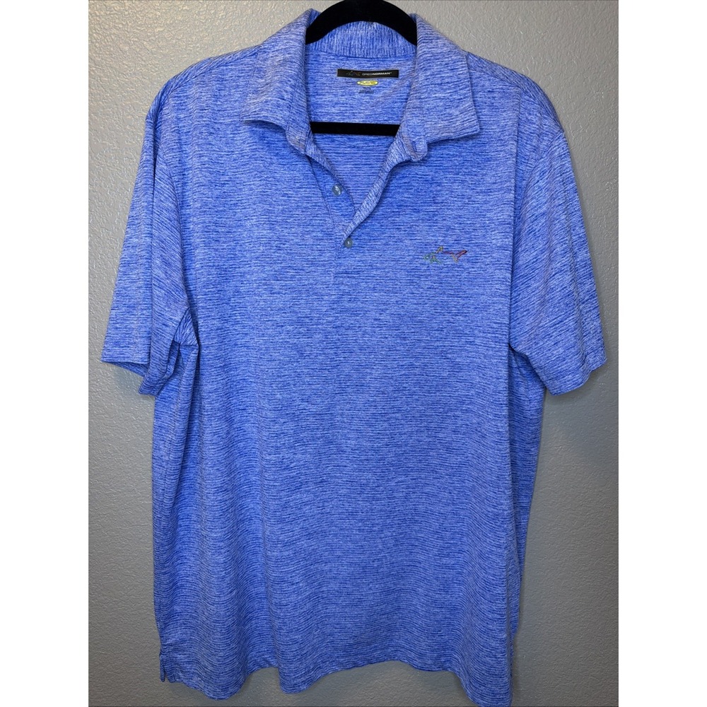 Polo Greg Norman Men's XL Blue Play Dry Golf Shark Logo Short Sleeve Shirt - Picture 1 of 4